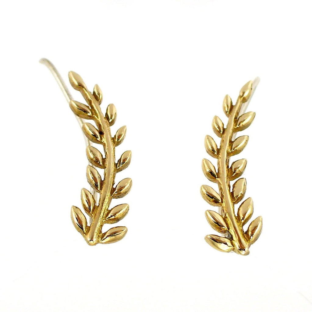 leaf vine earclimbers brass gold