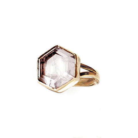 pink rose quartz hexagon step cut ring