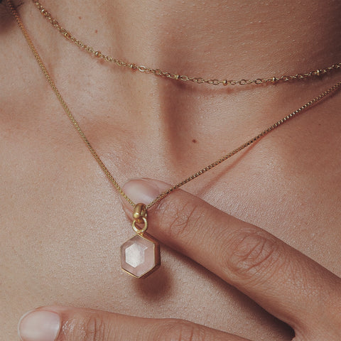Honeybee Necklace - Rose Quartz & Gold
