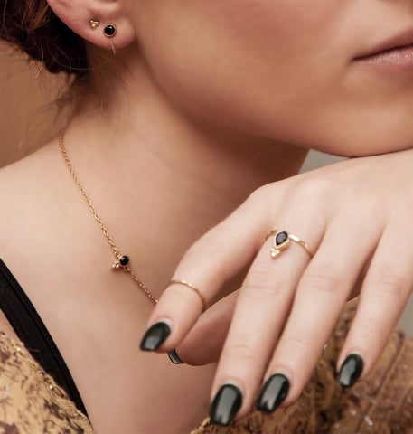Una Earrings - Black Onyx & Gold