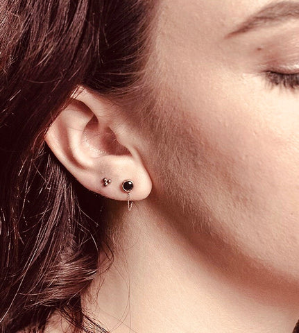 Una Earrings - Black Onyx & Rose Gold